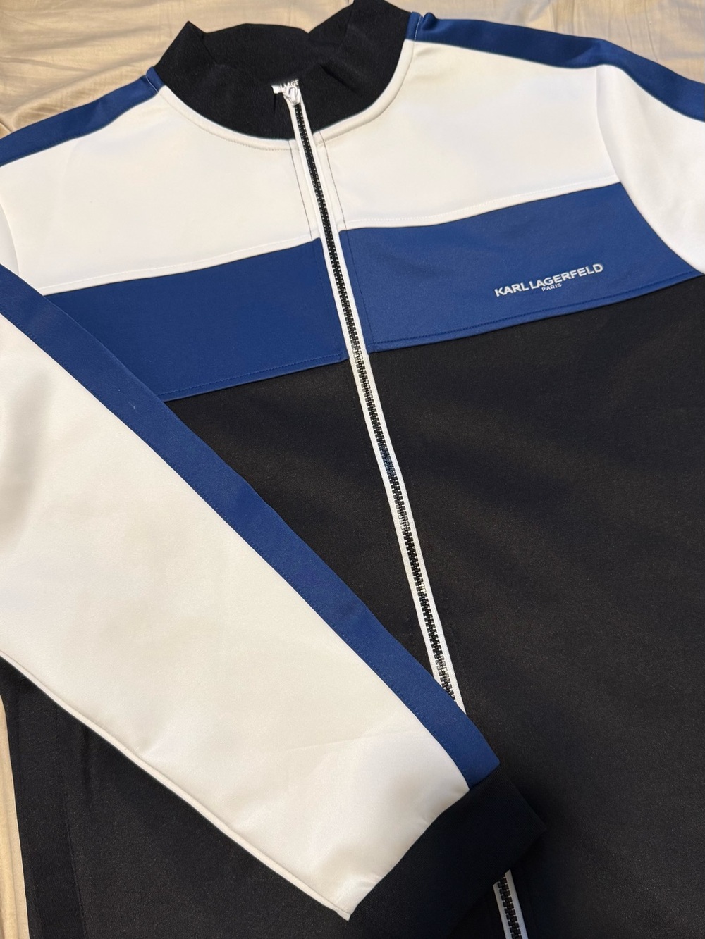 4 Bomber Jacket  Karl Lagerfeld Black, White & Blue, black and red Zip-Front